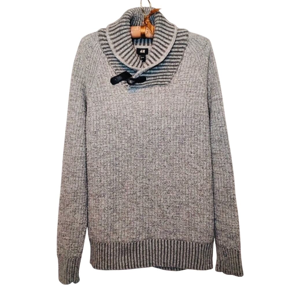 H&M Men’s Gray Knit Wool Blend Ribbed Collar Turtleneck Pullover Sweater